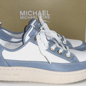 MICHAEL KORS Women's SHEA LACE UP Faux Leather Sneaker Pale Blue White SZ:7.5